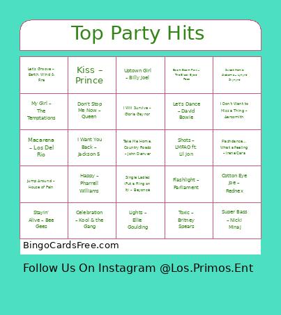 Top Party Hits Bingo Card