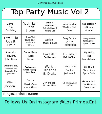 Top Party Music Vol 2 Bingo Card