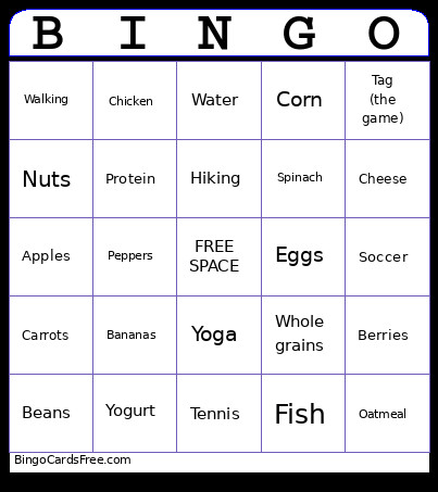 TOPS - FOOD AND EXERCISE Bingo Card