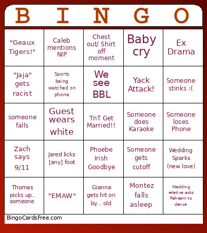 Tori & Thomas Get Married Bingo Card