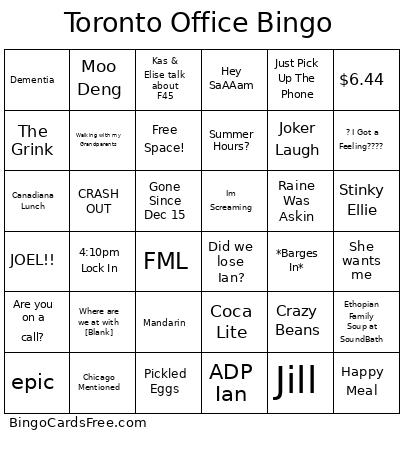 Toronto Office Bingo Card