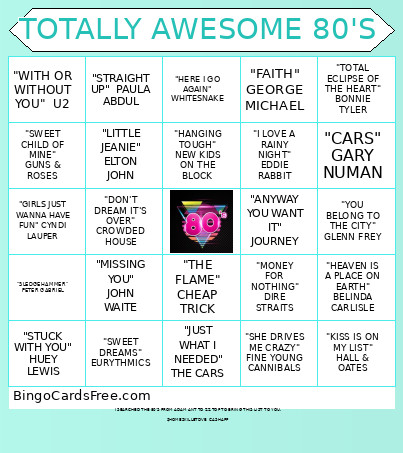 TOTALLY AWESOME 80'S Bingo Card