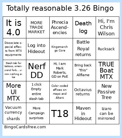 Totally reasonable 3.26 Bingo