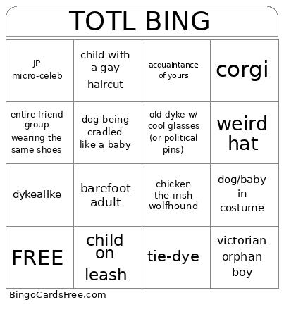 TOTL BING Bingo Card