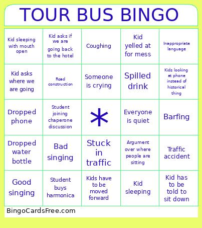 Tour Bus Bingo