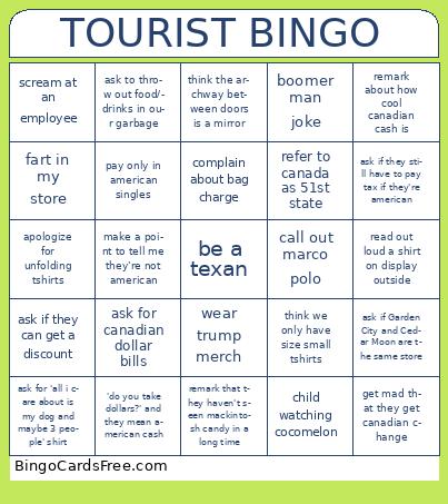 tourist bingo