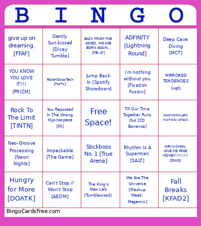 Tourney Track Favorites Bingo Card