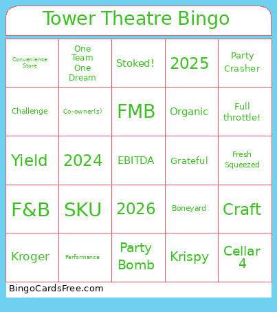 Tower Theatre Bingo Card