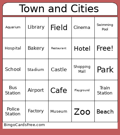 Town And Cities Bingo Card