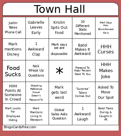 Town Hall Bingo Card