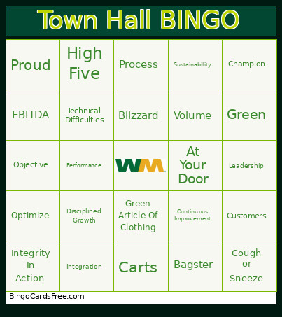 Town Hall Bingo Card