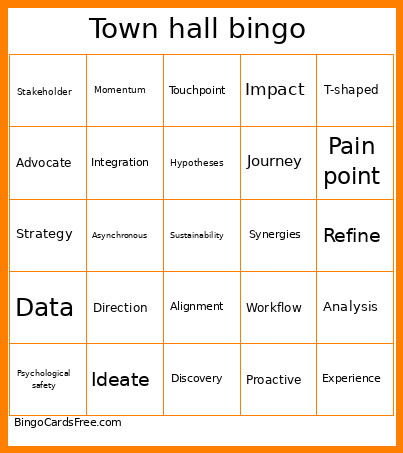Town Hall Bingo Card