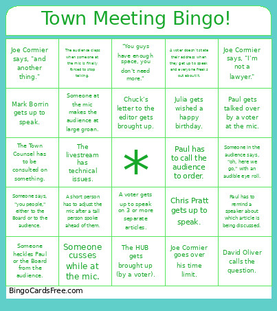 Town Meeting ! Bingo Card