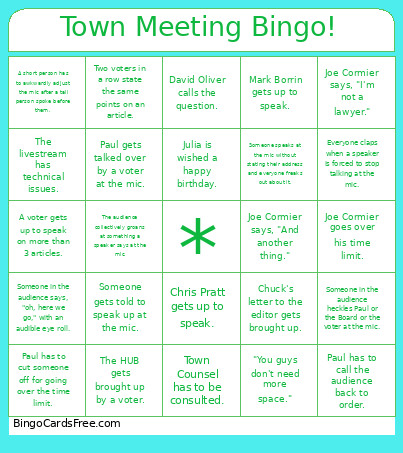 Town Meeting ! Bingo Card