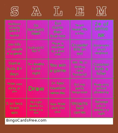 Town of Salem 2 Bingo