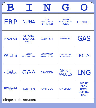 Townhall Bingo Card