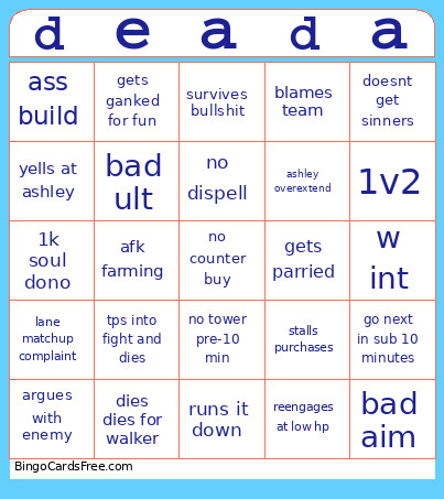 Toxanz Bingo Card