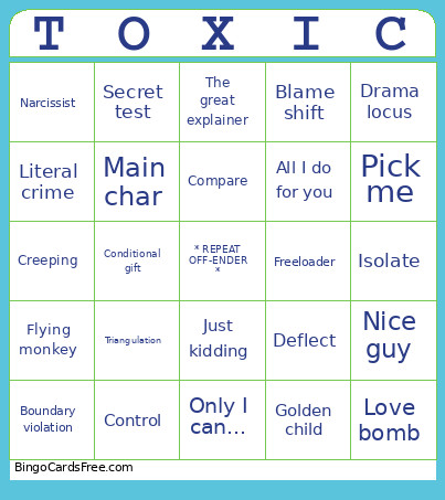 Toxic Bingo Card