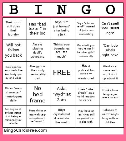 Toxic Ex Bingo