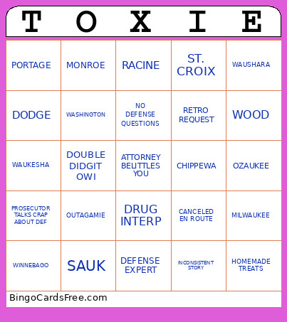 TOXIE Bingo Card