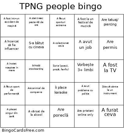 TPNG People Bingo Card