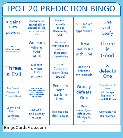 TPOT 20 PREDICTION Bingo Card