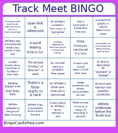 Track Meet Bingo