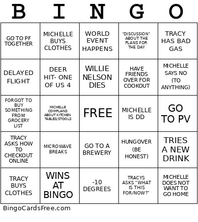 TRACY Bingo Card