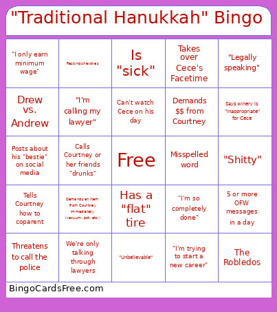 Traditional Hanukkah Bingo Card