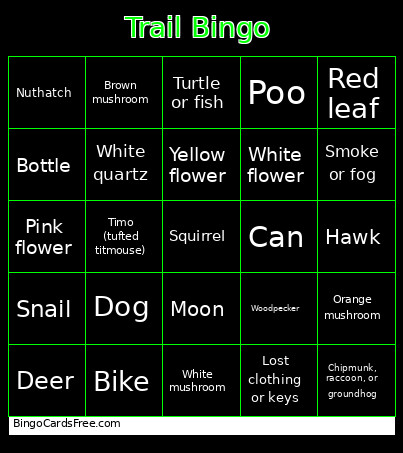 Trail Bingo Card