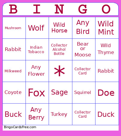 Trail Ride Bingo Card