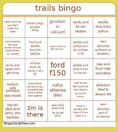 Trails Bingo Card