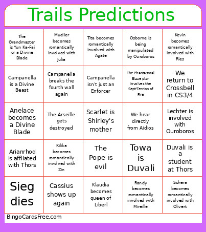 Trails Predictions Bingo Card