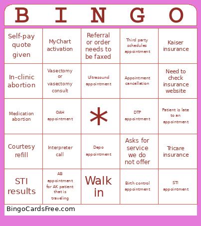 Training Bingo Card