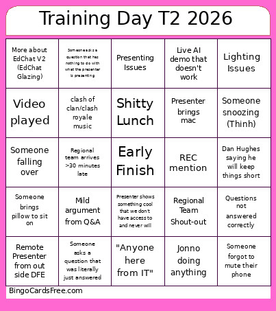 Training Day T2 2026 Bingo Card