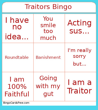 Traitors Bingo Card