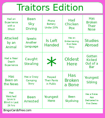 Traitors Edition Bingo Card