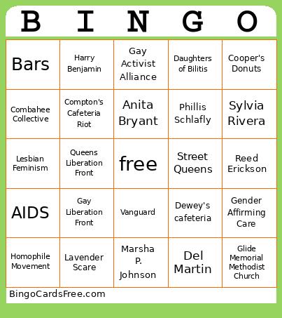 Trans/Queer Bingo Card