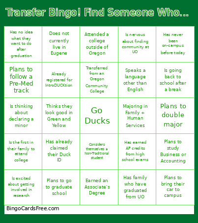 Transfer ! Find Someone Who... Bingo Card