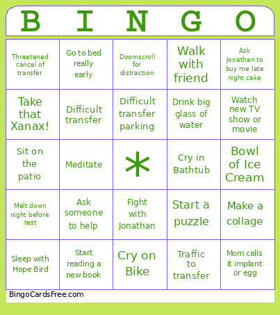 Transfer Cycle Bingo Card