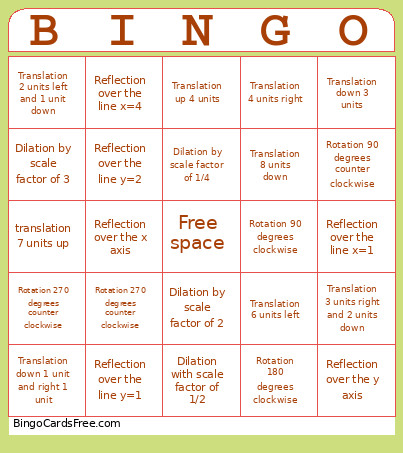 Transformations Bingo Card