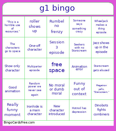 Transformers G1 Episodes Bingo Card