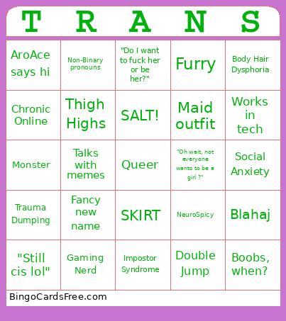 TransGirl cliches Bingo