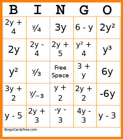 Translating Expressions Bingo Card