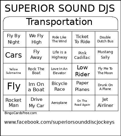 TRANSPORTATION Bingo Card