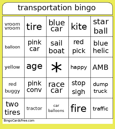 Transportation Bingo Card