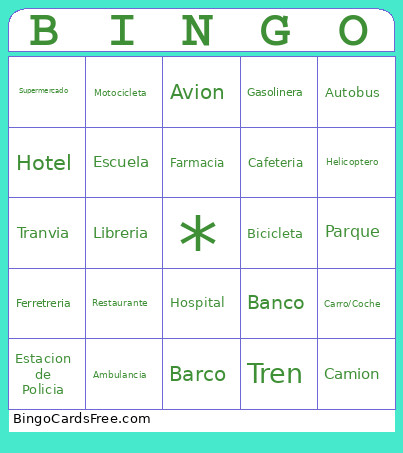 Transporte Bingo Card