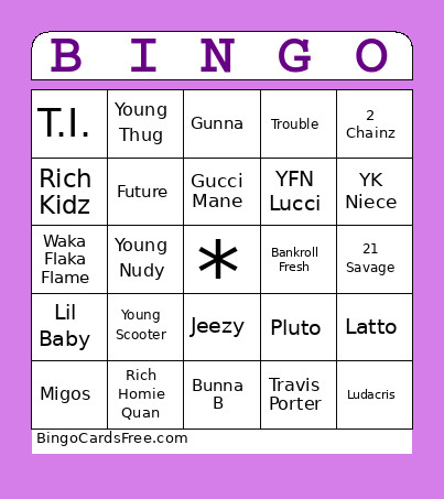 Trap ATL Edition Bingo Card