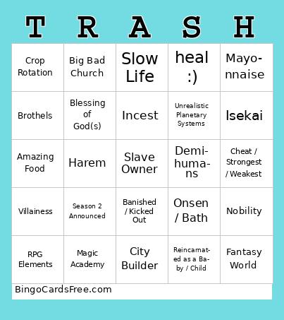 Trash Anime Bingo