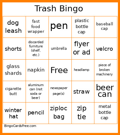 Trash Collection Bingo Card